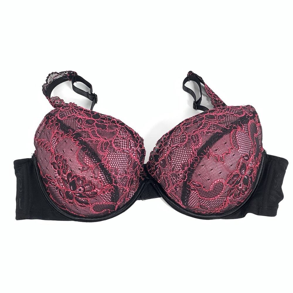 Cacique Intimates Lace Push Up Bra Size 42C Womens Black Red Sexy Curvy Plus